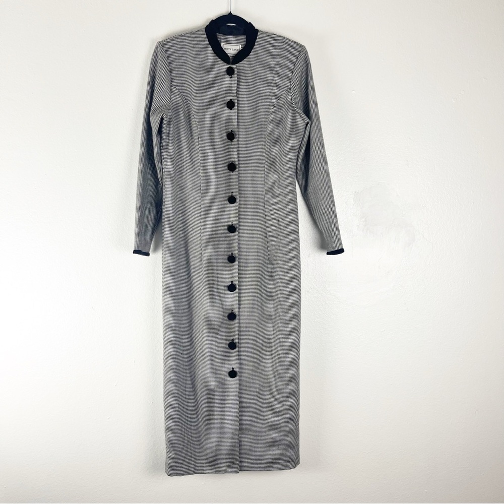 MISTY LANE Vintage Black White Full Button Long Lined Blazer Dress 10 Old Money